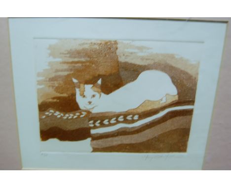 Mary Martin - Cat on blanket, artist proof lithograph, signed in pencil, 14 x 19cm; and three other artist proof prints (4)