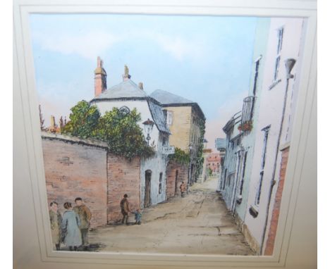 Joan Knight - Atheneum Lane, Bury St Edmunds, ink and watercolour; one other by the artist; C.E. Coote - Steam launches on th
