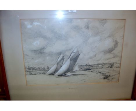 R Bagge Scott - River landscape, buff pencil and white chalk, 30 x 44cm