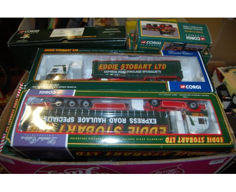 A box containing a large quantity of Corgi Eddie Stobart related diecast to include No. 75601 Renault Premium Curtainside tra