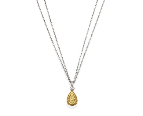 the domed pear shape set throughout with round cut synthetic yellow sapphires, in yellow pavé settings, surmounted by a round