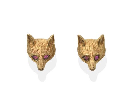 the textured yellow fox masks with round cut ruby eyes, with post fittingslength 1.2cmCondition report: The earrings are in g