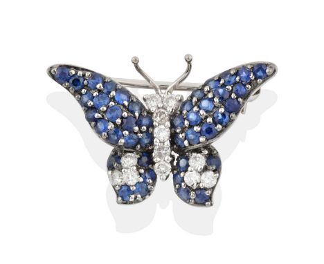 set throughout with round cut sapphires and round brilliant cut diamonds, in white claw settings, total estimated diamond wei