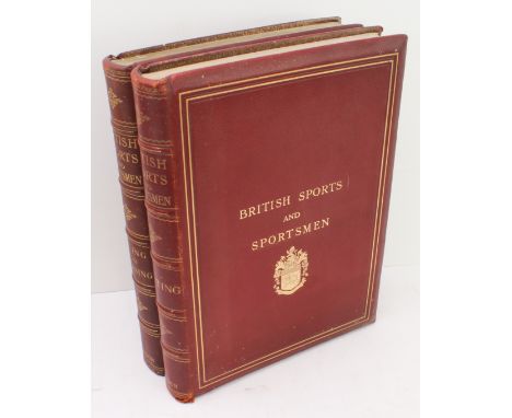 'British Sports and Sportsmen'; two large hardback volumes 'Hunting' and 'Racing and Coursing', both with gilt-tooled marblei