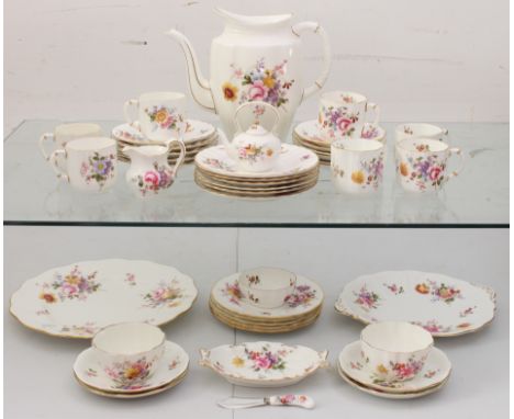 A quantity of mainly Royal Crown Derby fine English bone china, some in the 'Derby Posies' pattern: a large coffee pot (no co