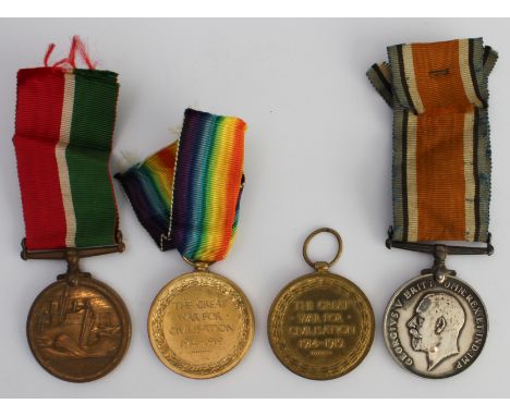 Four First World War medals: The British War  and Victory Medals to CAPT. H. HAYES The Mercantile Marine Medal to WALTER J. C
