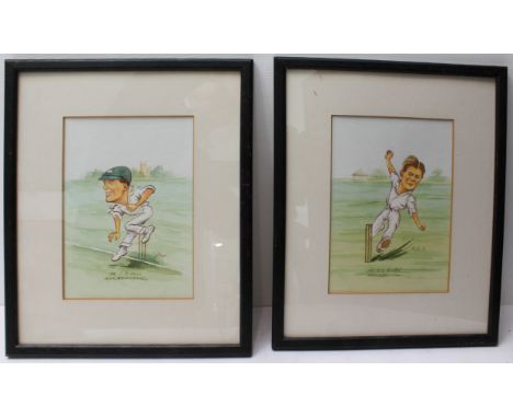 C. HUNT - 'Mr G.O. Allen - Middlesex' and 'Mr C.F. Root - Worcestershire', a pair, signed watercolour and ink caricatures of 