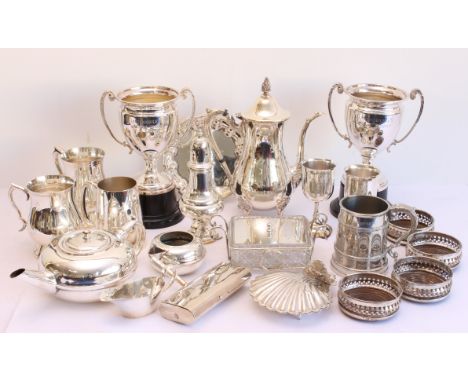 Various silver-plate to include: early to late 20th century with two late 20th century automobile two-handled motor trophies;