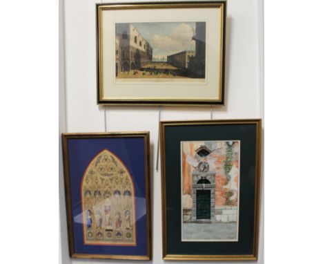 An interesting group of three: 1. A  mid-19th century watercolour of the stained glass window installed at St. Andrew's, Hove