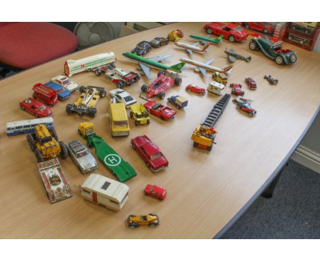 A collection of 1970s-80s diecast toys: some boxed, including a Majorette Club 1/24 Lamborghini Countach; a Burago 1/43 5-Met