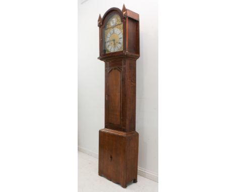 A 19th century oak-cased and mahogany banded eight-day longcase clock (with adaptations and alterations): 13-inch broken arch