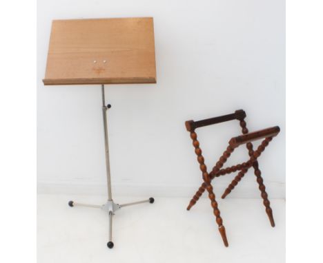 A modern adjustable tripod music-stand and a 19th century bobbin-turned butler's tray style stand (2)