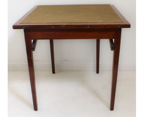 An early 20th century baize-topped card table with folding legs (68 cm square)