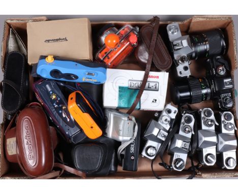Various Cameras, SLR bodies include Pentax Spotmatic SP (2), Spotmatic SP II and a Praktica PLC3, cameras include a Praktica 