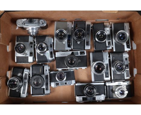 A Tray of 35mm Rangefinder Cameras, including a Super Frankarette, a Wirgin Edixa, a Minolta Hi-Matic 7, a Minolta A5, an Are