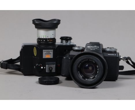 Two Minolta 110 Zoom SLR Cameras, an original model, shutter fires with 25-50mm f/4.5 lens and a Mark II example, with 25-67m