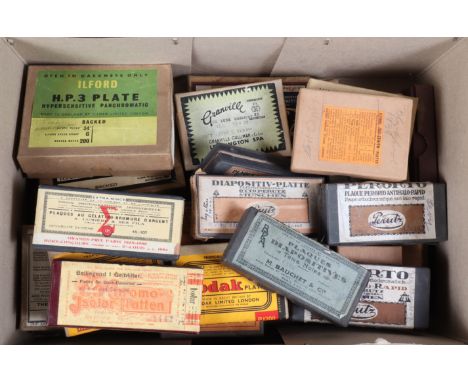 Early 20th Century Camera Plates and Darkroom Glass maker's include Ilford, Kodak, Perutz, Bauchet, Lumiere, some boxes empty