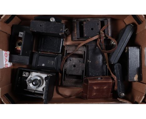 A Tray of Folding Cameras, including a Voigtländer Bergheil plate camera, a Houghton Folding Klito plate postcard format came