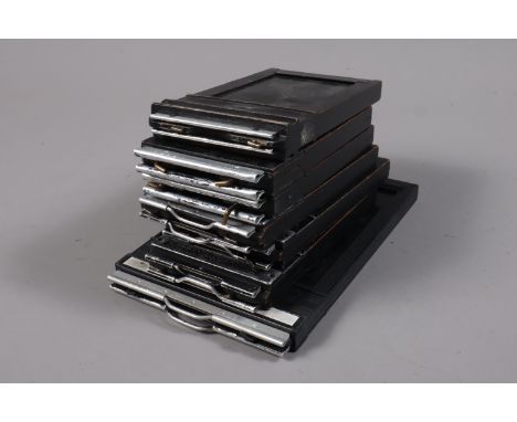 Graflex Double Dark Slide Cut Film Holders, comprising a 4 x 5in Graphic Riteway DDS cut film holder, three 2¼ x 3¼in Graphic