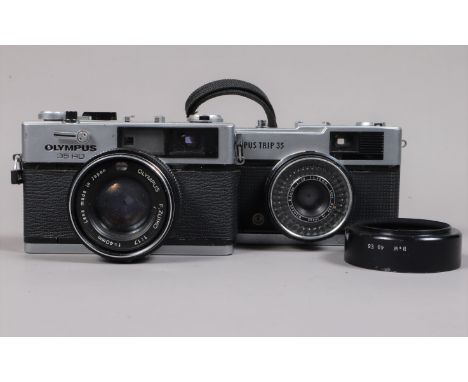 Two Olympus Compact Cameras, an Olympus 35 RD, shutter working, meter responsive, self timer working, rangefinder functions, 