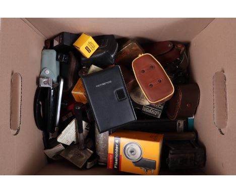 Cameras and Accessories, including an Olympus XA 2 35mm camera and A11 flashgun, shutter working, a No 3-A Autographic Kodak 