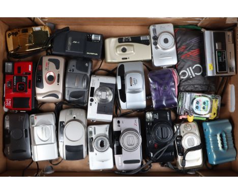 A Tray of Compact Cameras, manufacturers include Olympus, Canon, Minolta, Konica abd other examples