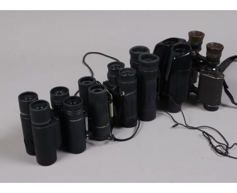 A Group of Binoculars, including a pair of A.W. Camage Super Stereo 8 x 25 binoculars with compact binoculars by Tronic, Bres