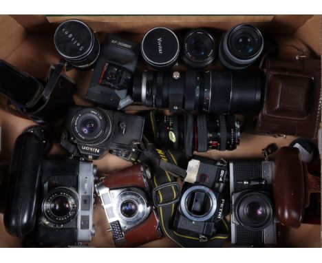 35mm Cameras and Lenses, including a Nikon EM, with Series E 28mm f/2.8 lens, a Petri GX-4, a Praktica MTL 3, A Konica rangef