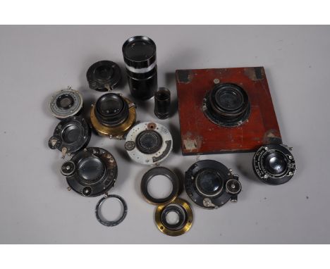 A Collection of Vintage Camera Lenses and Shutters, comprising nine lenses with shutters from Carl Zeiss Jena, C.P. Goerz, Ea