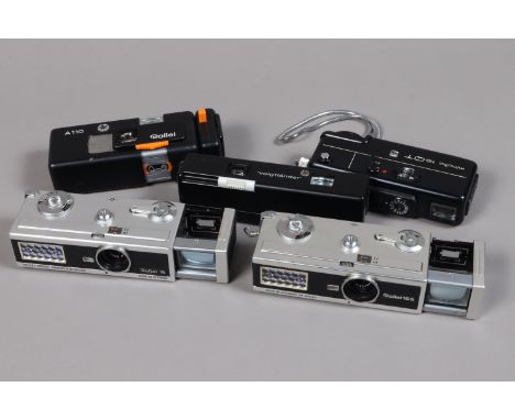 A Group of Sub Minature Cameras, a Rollei 16 &amp; 16S, shutters fire, bodies G, in cases, a Rollei 110A, shutter sticking, i