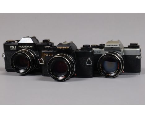 Three Voigtländer SLR Cameras, a Voigtlander VSL-2 automatic, shutter working, self timer working, body G, with Color-Ultron 