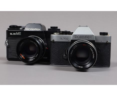 Two Rolleiflex SLR Cameras, a SL 35 ME, shutter working, self timer working, not battery tested, body G, with Rollei HFT 50mm