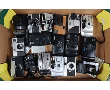 A Tray of Compact Cameras, manufacturers include Rollei, Minolta, Canon, Pentax and other examples