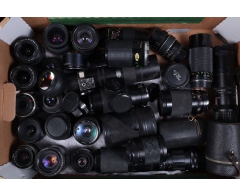 A Tray of SLR Lenses, brands include Canon EF-S (2), Canon FD (1), Nikon AF Nikkor (1), Minolta AF (2), Minolta MD (1), Carl 