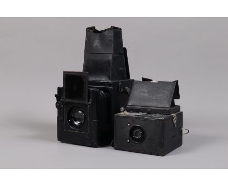 Two Houghtons Ensign Reflex Cameras, comprising an Ensign Reflex Model B 2½ x 3½in plate camera, shutter not working, with Ro