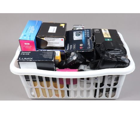 A Box of Compact Digital Cameras, including a Canon Power shot G10, no charger, untested, Canon power shot G3, A70, other Can