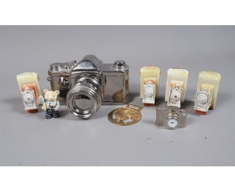 Camera Related Ornaments, including a horse brass with camera design, four Lucky White Heather ceramic holiday souvenirs of f