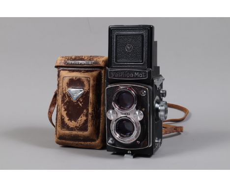 A Yashica-Mat TLR Camera, serial no MT 8010787, body F, scuffs to winding handle plate, Copal-MXV shutter sticking at slowest