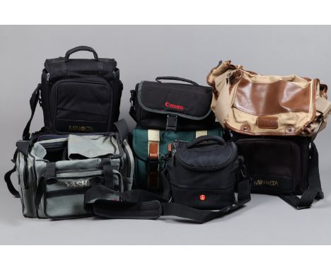 A Selection of Branded Camera Bags and Cases, maker's include Canon, Minolta, Olympus, Nikon, Manfrotto and other examples