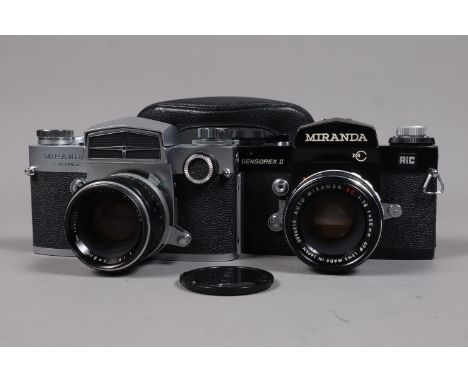 Two Miranda Sensorex SLR Cameras, a chrome Sensorex, serial no 731791, body VG, shutter working, meter reacts to light, an Au