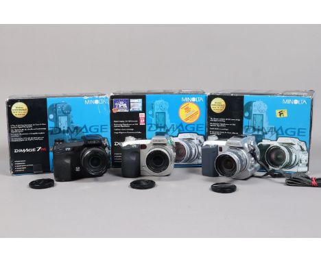 Three Minolta Dimage Digital Cameras, a Dimage 7, 7i &amp; 7hi, all in maker's boxes, with manuals, G-VG, untested