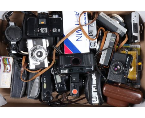 A Tray of Compact Cameras, including three Ricoh Auto 35'S, A Richoh Auto Shot, a Rollei XF 35, Yashica 35-ME, two Minolta 11