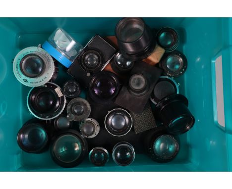 Various Lenses, a quantity of camera, process and enlarging lenses, some with shutters, brands include Boyer Saphir, Contessa