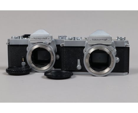 Two Nikkormat FTN Camera bodies, shutters working, self timers working, bodies G, light wear, with body caps