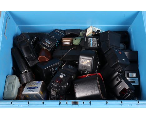 A Box of Camera Related Items, including flash units, light meters, tripods and other items