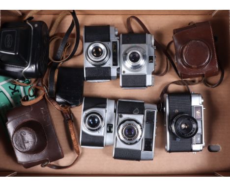 A Group of 35mm Cameras, an Agfa Silette, Optima III, an Emi K 35, a Beiette and a Yashica J, overall G