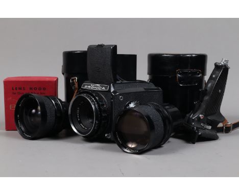 A Zenza Bronica Model C2 SLR Camera Outfit, serial no CZ 15203, format 6 x 6cm, body F, shutter working, a Nikkor-P 7.5cm f/2