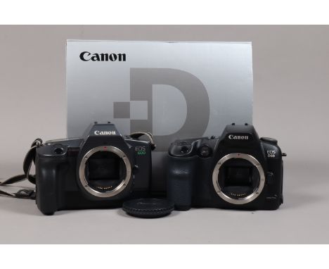 A Canon EOS D60 DSLR and a Canon EOS 600 SLR Bodies, EOS D60 DSLR body, serial no 0230201403, VG, untested, Canon BP-511 batt