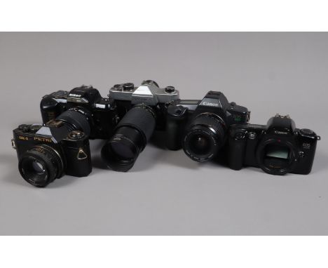 Five SLR Cameras, a Nikon F-401s, with AF Nikkor 35-80mm f/4-5.6D lens, a Canon EOS 600, with EF 28-80mm F/3.5-5.6 Ultrasonic