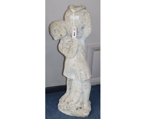 A reconstituted stone garden figure of a girl with a water pitcher, H.69cm